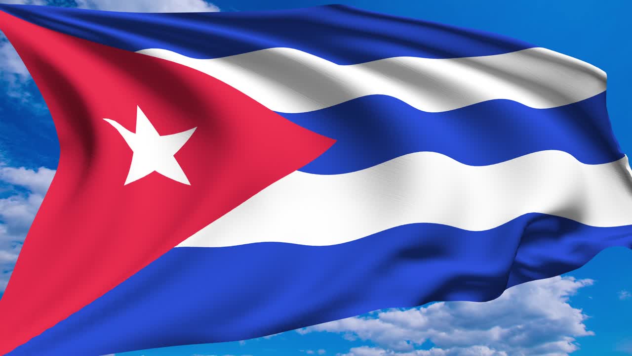 Flag of Cuba against a cloudy sky (alpha channel, loopable)