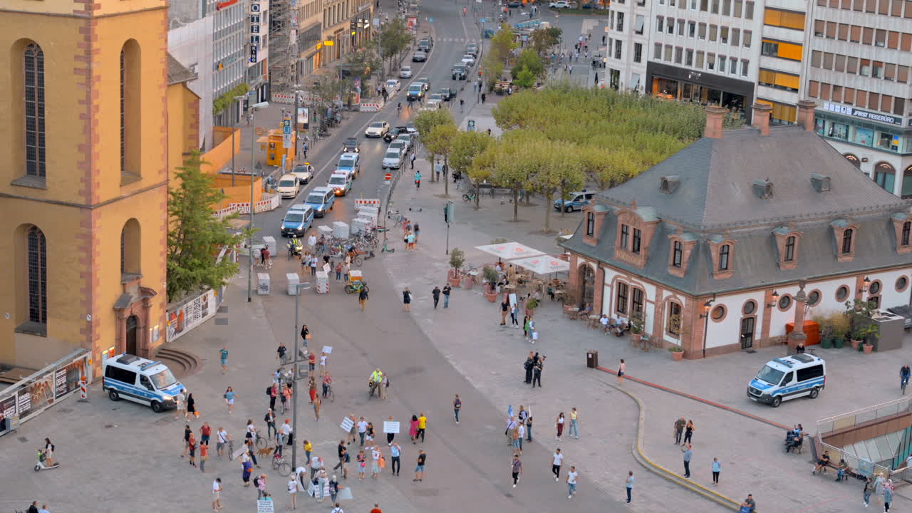 Frankfurt, Germany - November 13, 2022: Aerial view of the Hauptwache plaza in the city centre