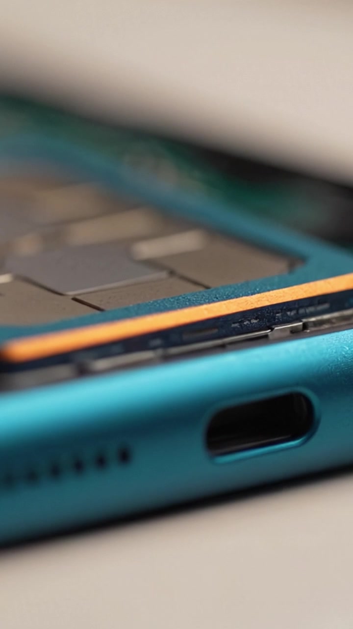 Close-up Detalhado de uma Apresentação de Dispositivo Móvel, Destacando as Características e Elementos Distintivos de Seu Design e Estrutura para Entusiastas de Tecnologia e Avaliadores