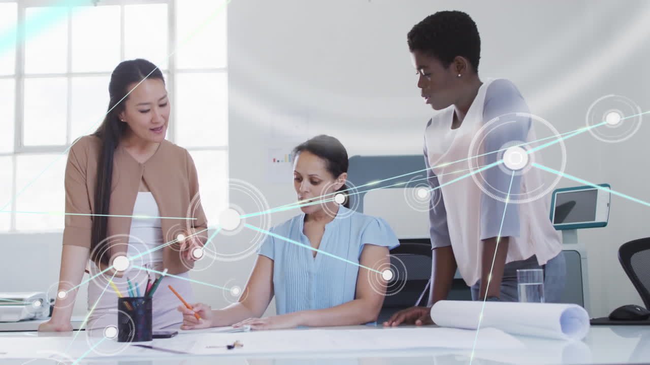 사무실에서 다양한 사업가들과의 연결 네트워크의 활성화