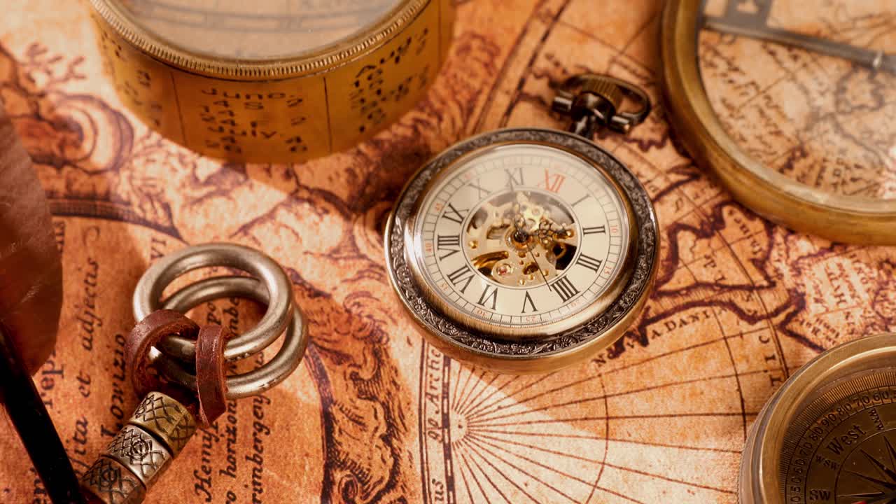 Vintage still life on an old map in 1565.