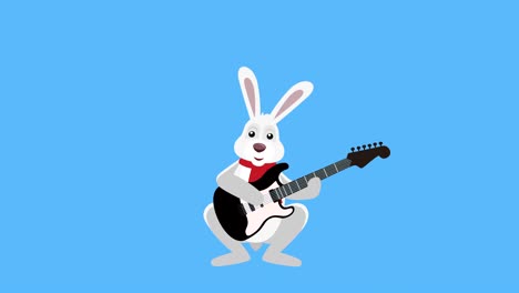 cartoon little christmas bunny flat character play electric guitar animation with matte