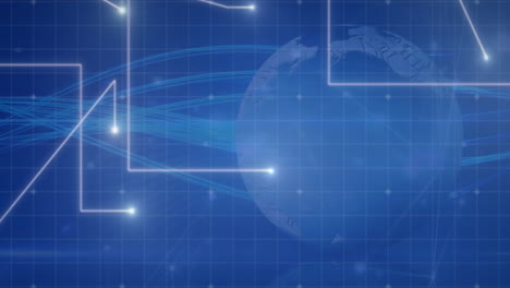 animación del globo, procesamiento de datos digitales sobre senderos de luz brillante con conexiones
