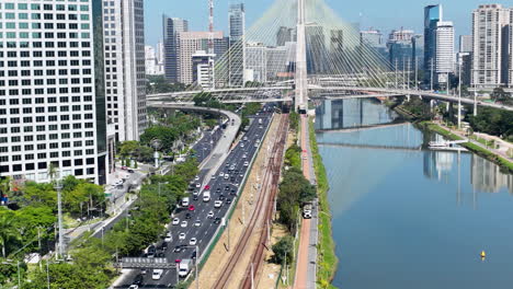 cable bridge at downtown sao paulo brazil