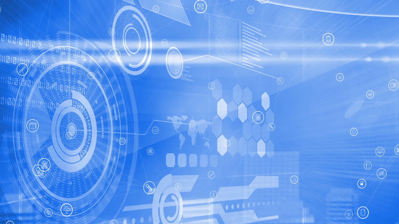 백그라운드에서 데이터 처리를 통해 디지털 아이콘으로 연결 네트워크의 애니메이션