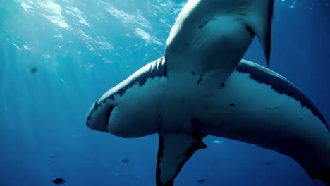 gran tiburón blanco nadando en el profundo océano azul