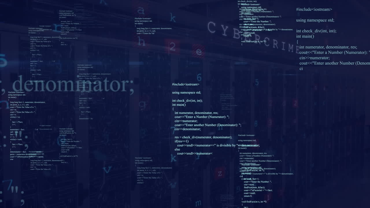 Animation of computer language, numbers, symbols, letters and texts over server room
