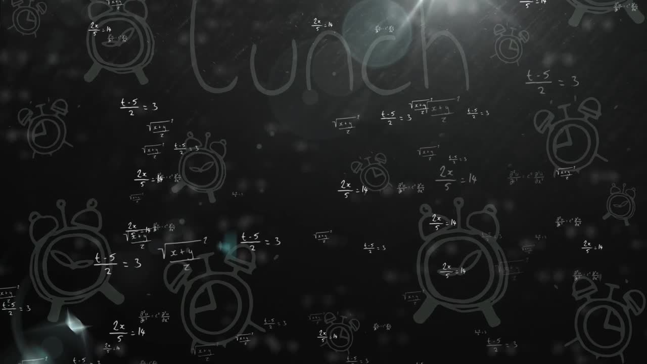 Animazione di formule matematiche in movimento su una lavagna.
