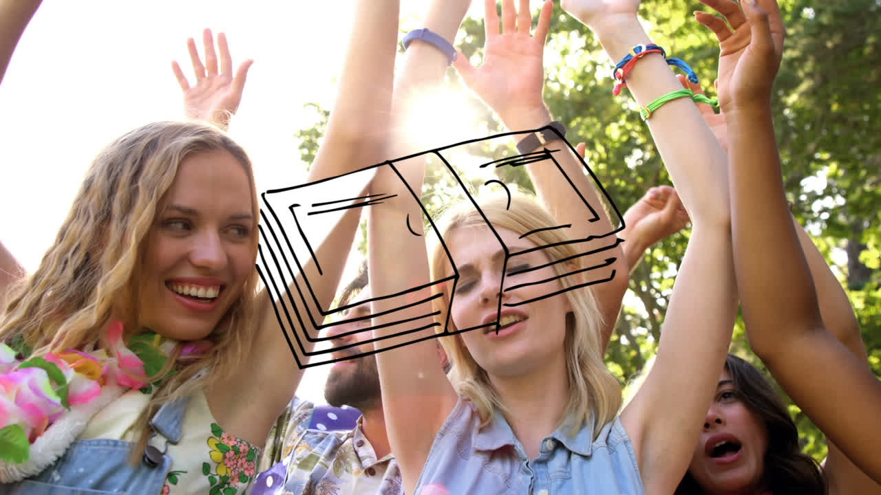 다양한 친구들이 춤을 추고 있는 지폐의 애니메이션