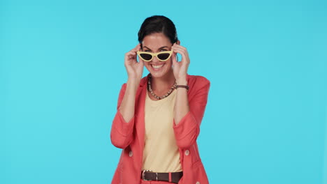 sunglasses, fashion and blow a kiss with a woman