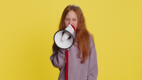 Child-girl-kid-talking-with-megaphone-proclaiming-news-loudly-announcing-advertisement-discount-sale