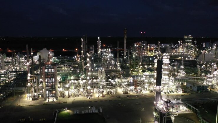 Night View of a Large Oil Refinery