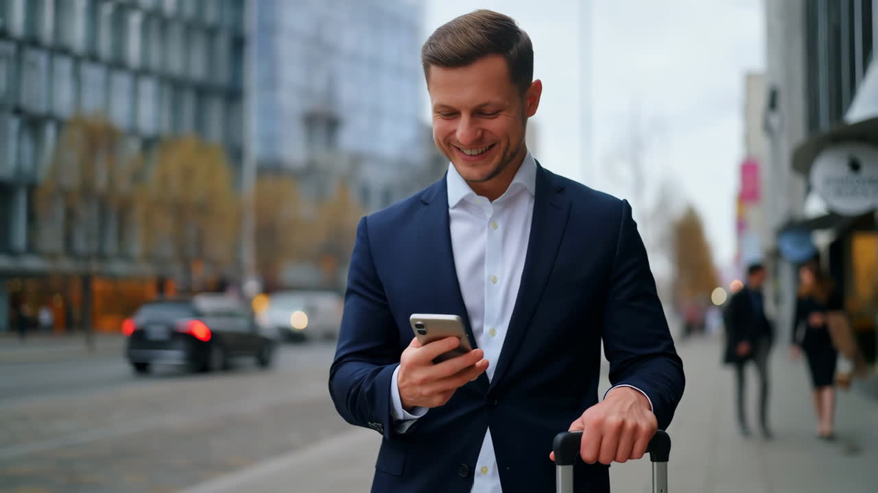 Businessman using mobile phone in the city