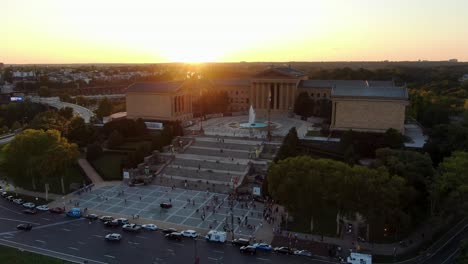 philadelphia museum of art rocky steps with philadelphia skyline at sunset