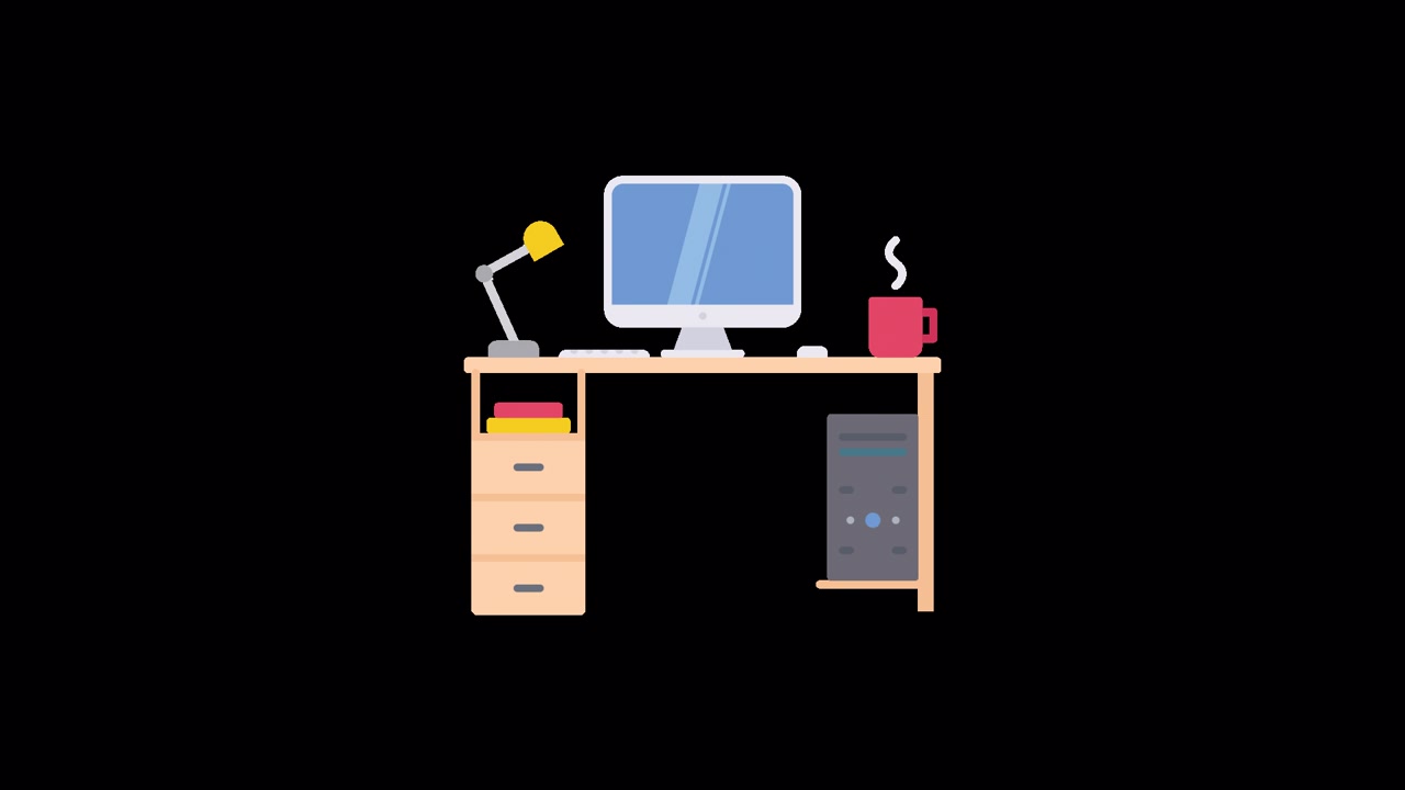 Flat Design Animation of a Computer Desk Setup