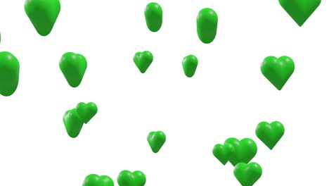 Animation-of-green-hearts-moving-on-white-background