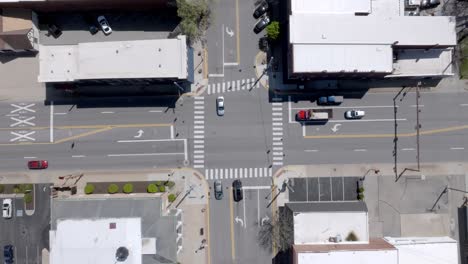 downtown seymour, indiana intersection with drone video overhead.