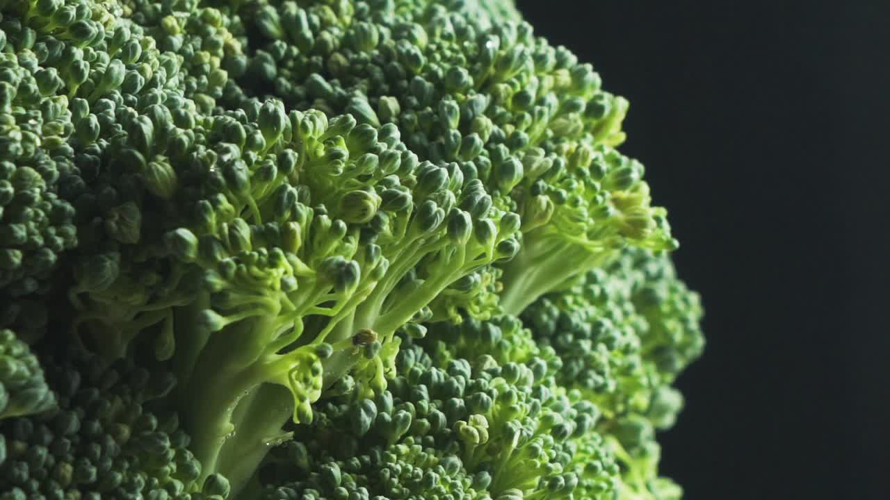 Rotating Broccoli and smoke On Black Background
