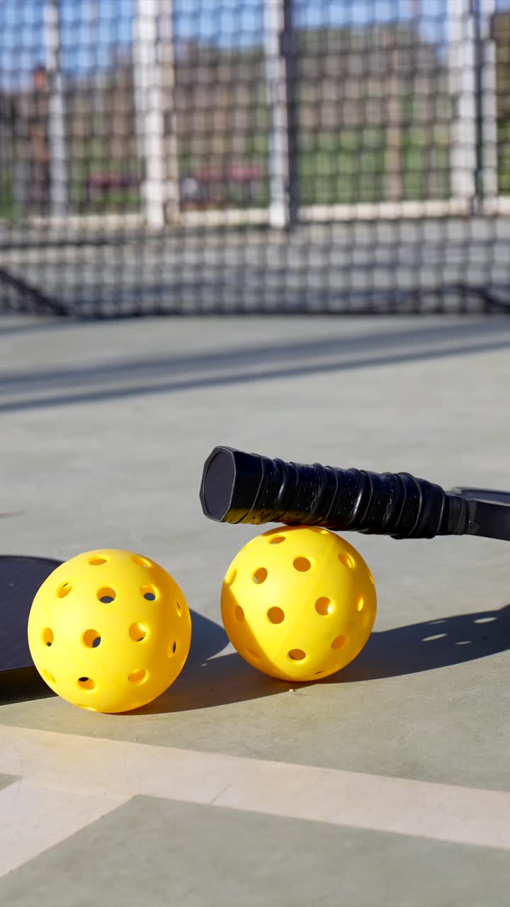 Pickleball Paddles and Balls on Outdoor Court