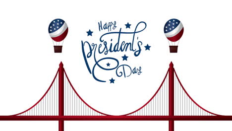 presidents day lettering with usa flag in balloons air hot and bridge