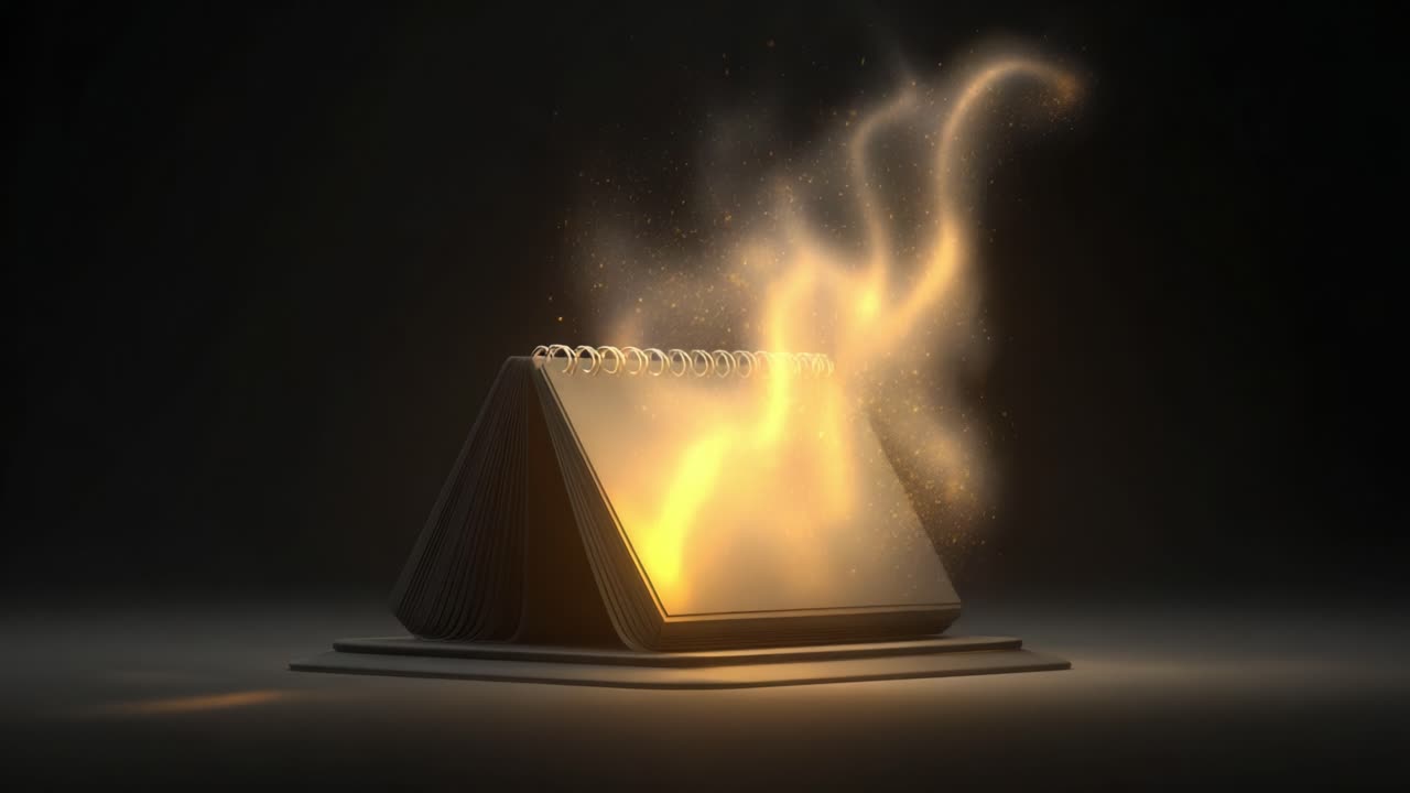 A mesmerizing visual display of an animated notebook emanating enchanting, luminous sparks, capturing the essence of creativity and inspiration in a captivating digital form