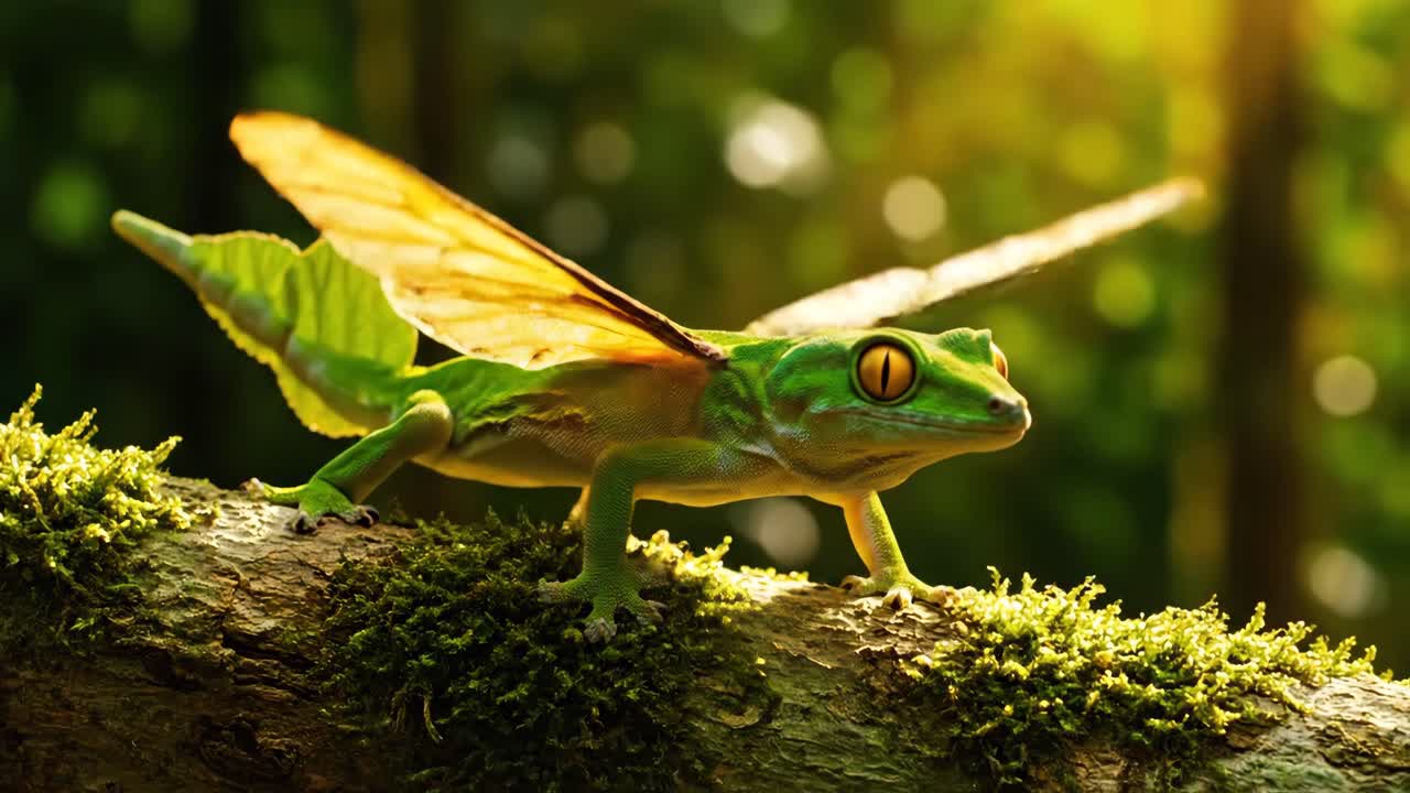 Gecko Fairy Hybrid on a Mossy Branch