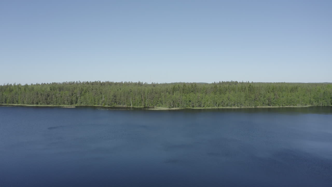 Lake on the shore of a camping Evo, Finland. Drone view.