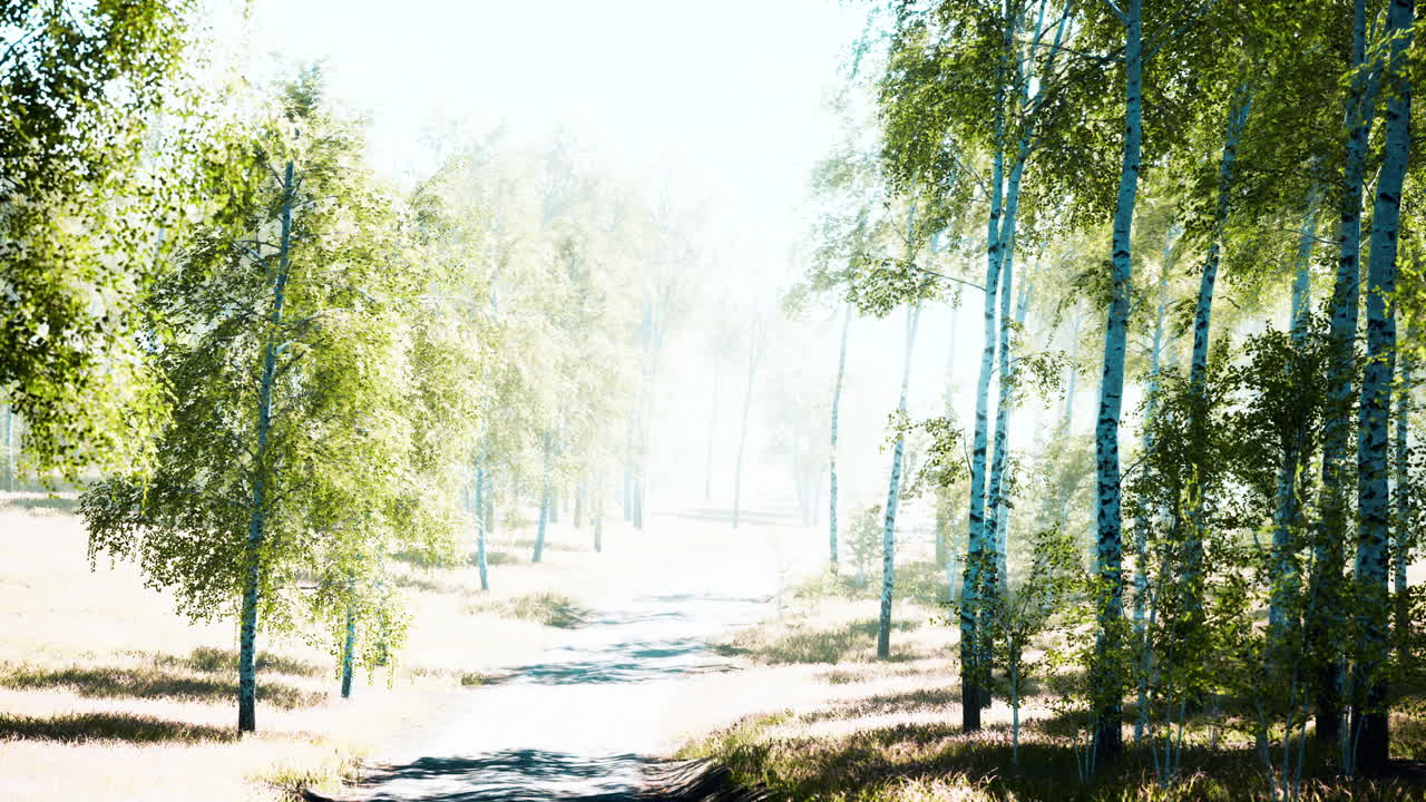 아침 햇빛에 자작나무 숲