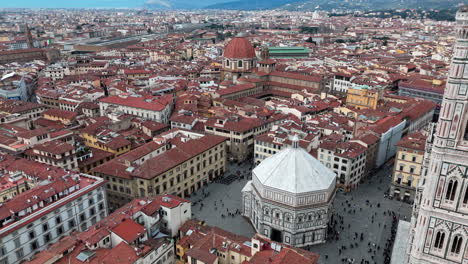 florence’s cathedral of santa maria del fiore and historic cityscape, aerial view