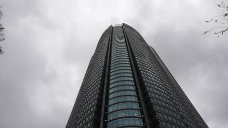 pan shot, of a skyscrapers, at the roppongi hills area, on a cloudy day, in japan
