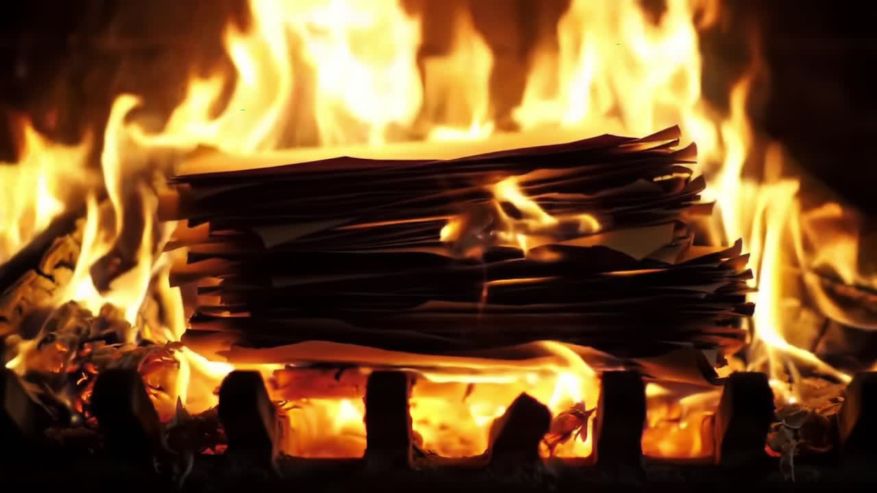 A Stack of Documents Engulfed in Flames: The Destructive Power of Fire Captured in Striking Detail in Two Dramatic Video Frames