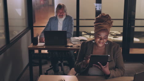 business, tablet and black woman in office