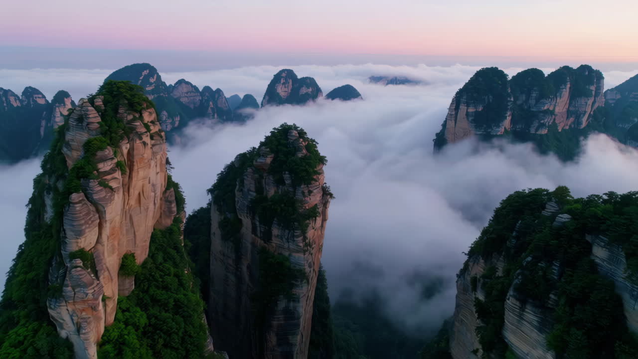 Misty Mountains of Wulingyuan at Sunrise