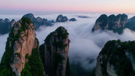 misty mountains of wulingyuan at sunrise
