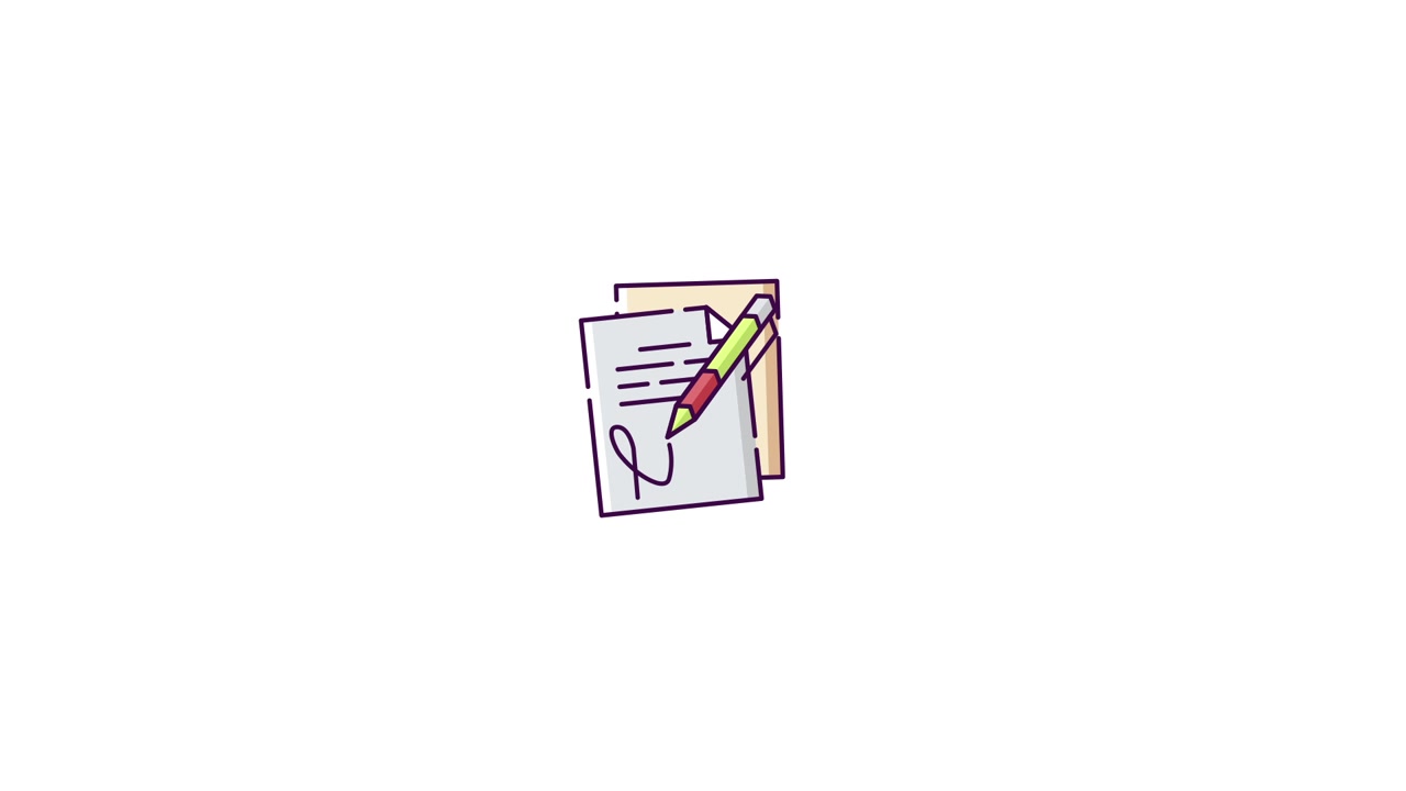 Animated Icon Showing a Pen Signing a Document