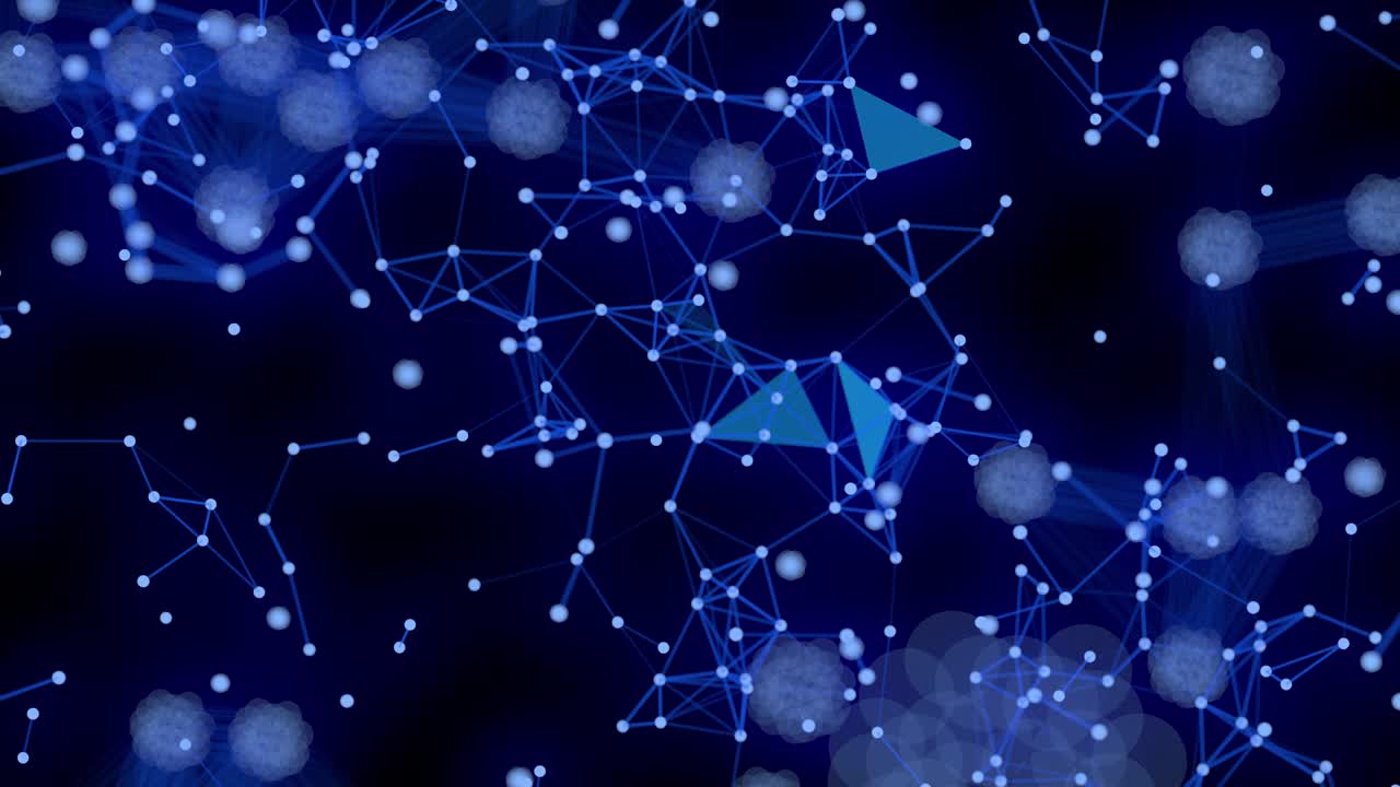 animación de bucle de cadena de bloques de líneas de plexo y partículas de puntos