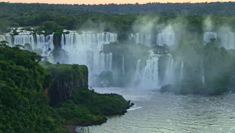 panoramic of iguazu waterfalls, magnificent natural world wonder in argentina and brazil