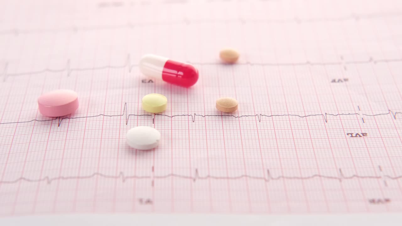 pastillas médicas en el gráfico de ekg