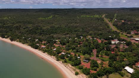 Overhead-moving-aerial-clip-of-remote-community-coastline-in-northern-Australia