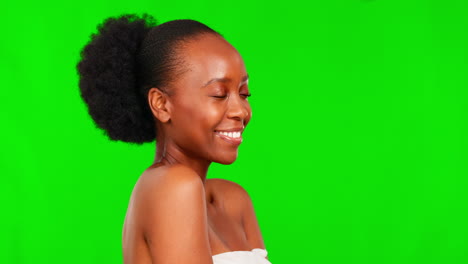 Green-screen-face,-beauty-and-happy-black-woman