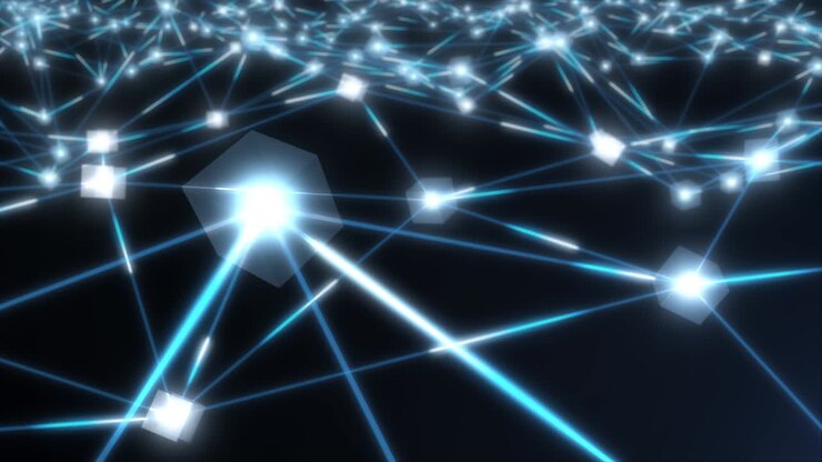 Cubi di dati di rete blockchain connessi, concetto di tecnologia bancaria - Animazione di sfondo in movimento, loop continuo 4K