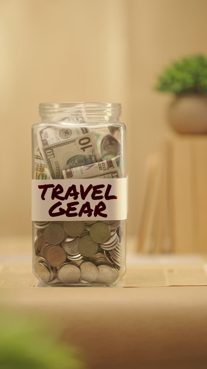 VERTICAL VIDEO OF PERSON SAVING MONEY FOR TRAVEL GEAR