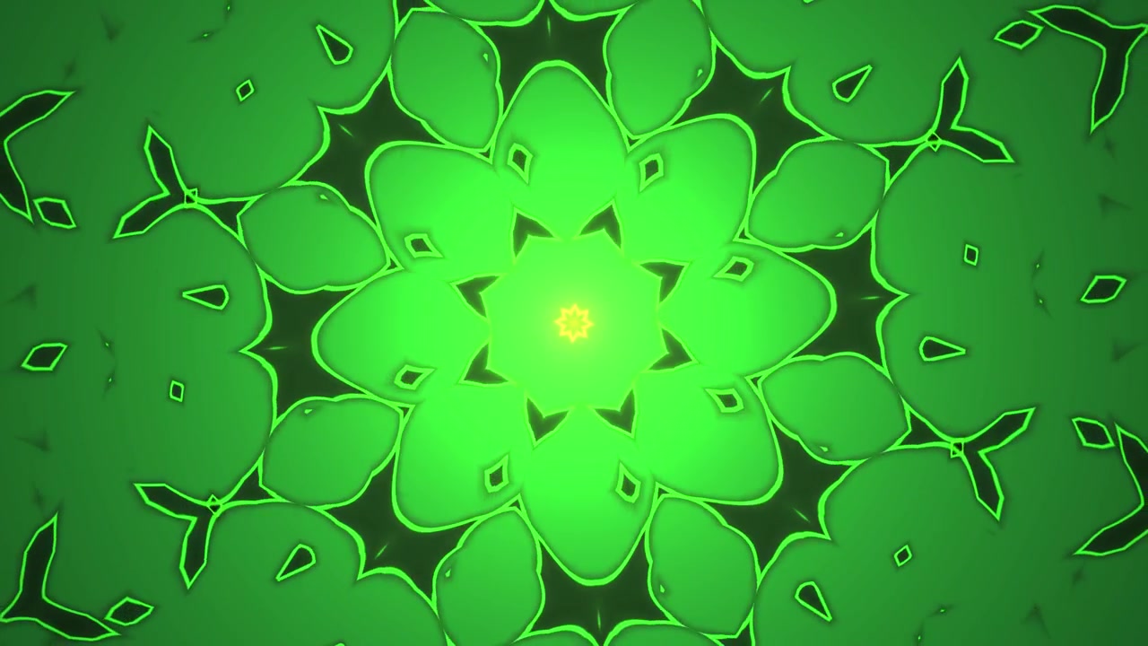 Sfondo animato astratto con motivo caleidoscopico verde