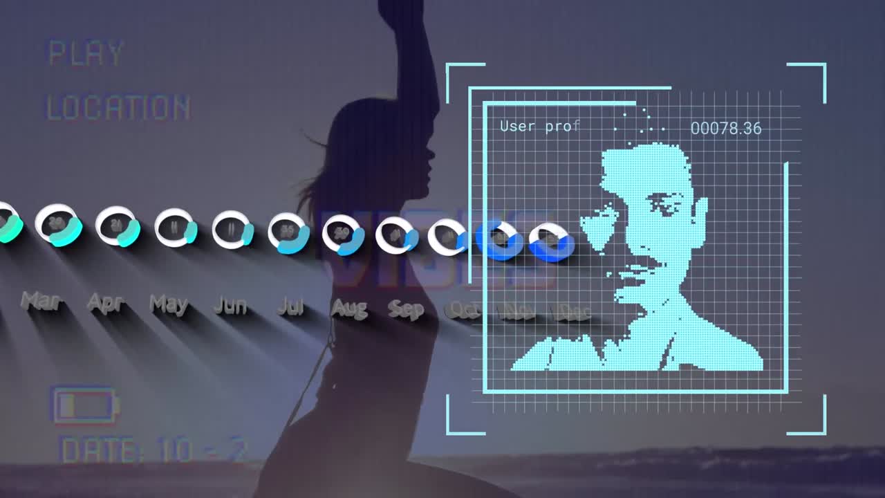 요가를 연습하는 여성에 대한 데이터 처리의 애니메이션