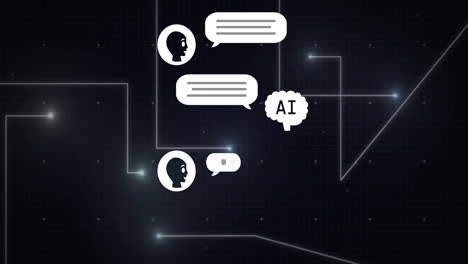 animación del procesamiento de datos digitales y conexiones con íconos de chatbot artificial