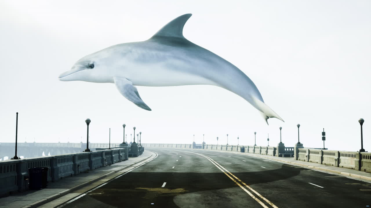 un delfín saltando por un puente