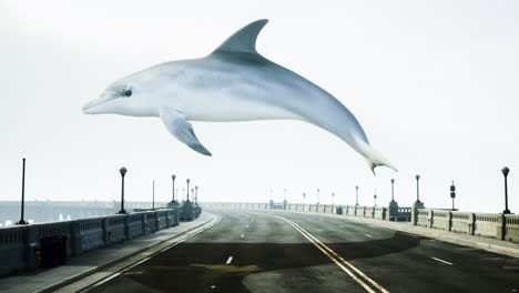 un delfín saltando por un puente
