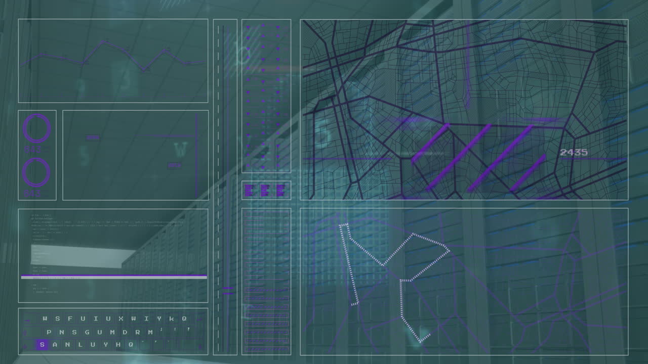 animación del procesamiento de datos en la sala de servidores