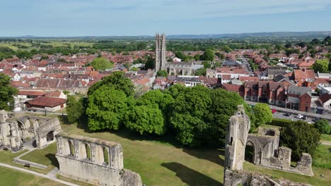 glastonbury abbey ruins somerset uk drone,aerial