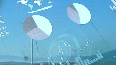Animation of statistics and data processing over wind turbine